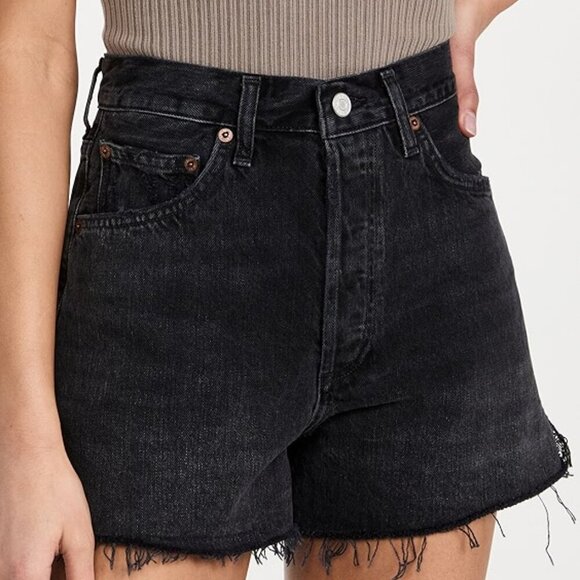 Agolde High Rise Dee Black Jean Shorts Size 27 - Picture 1 of 8